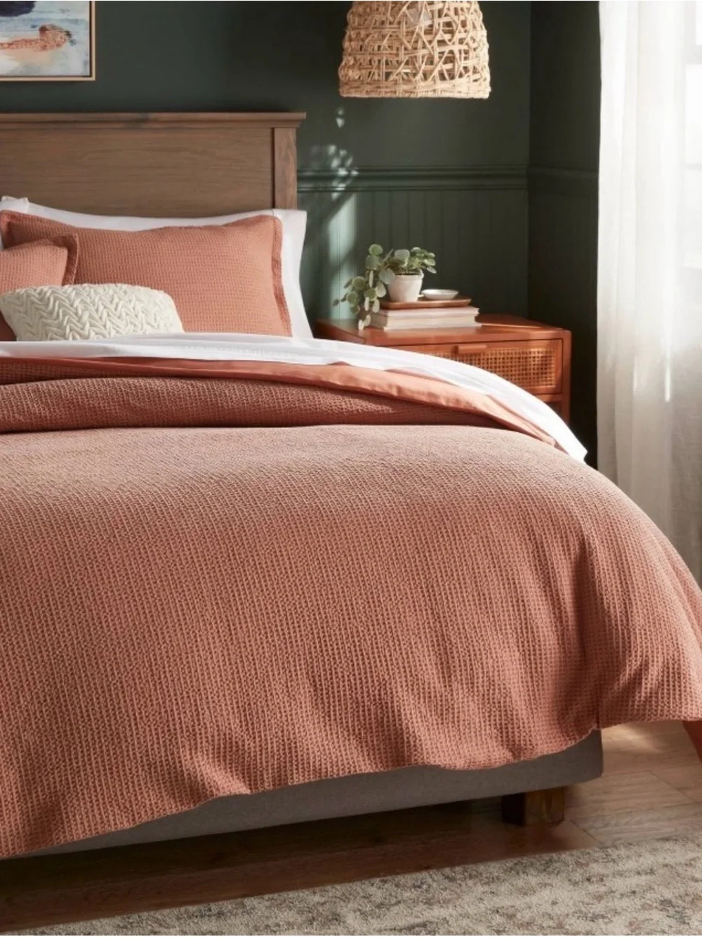 Twin/Twin Extra Long Washed Waffle Weave Duvet Cover and Sham Set Light Pink